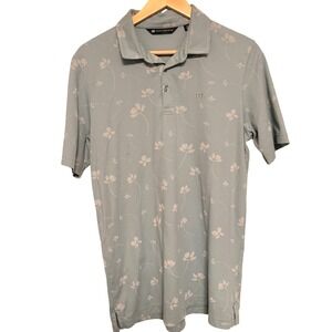 Travis Mathew Polo Shirt Mens Medium Blue Floral Golf Performance Sport Casual